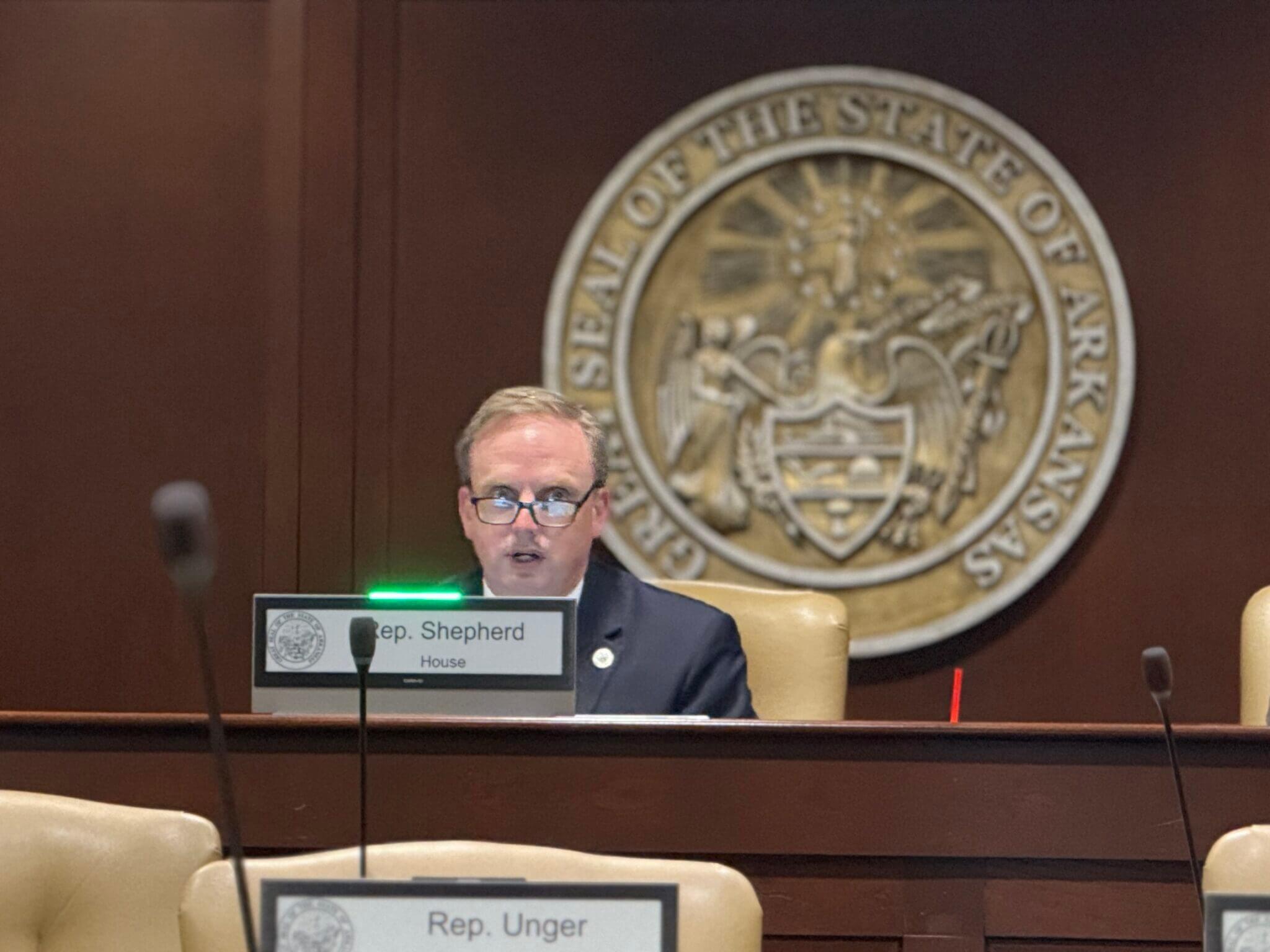 Joint Energy Committee Co-Chair Rep. Matthew Shepherd, R-El Dorado, during a Sept. 24, 2025 committee hearing.)